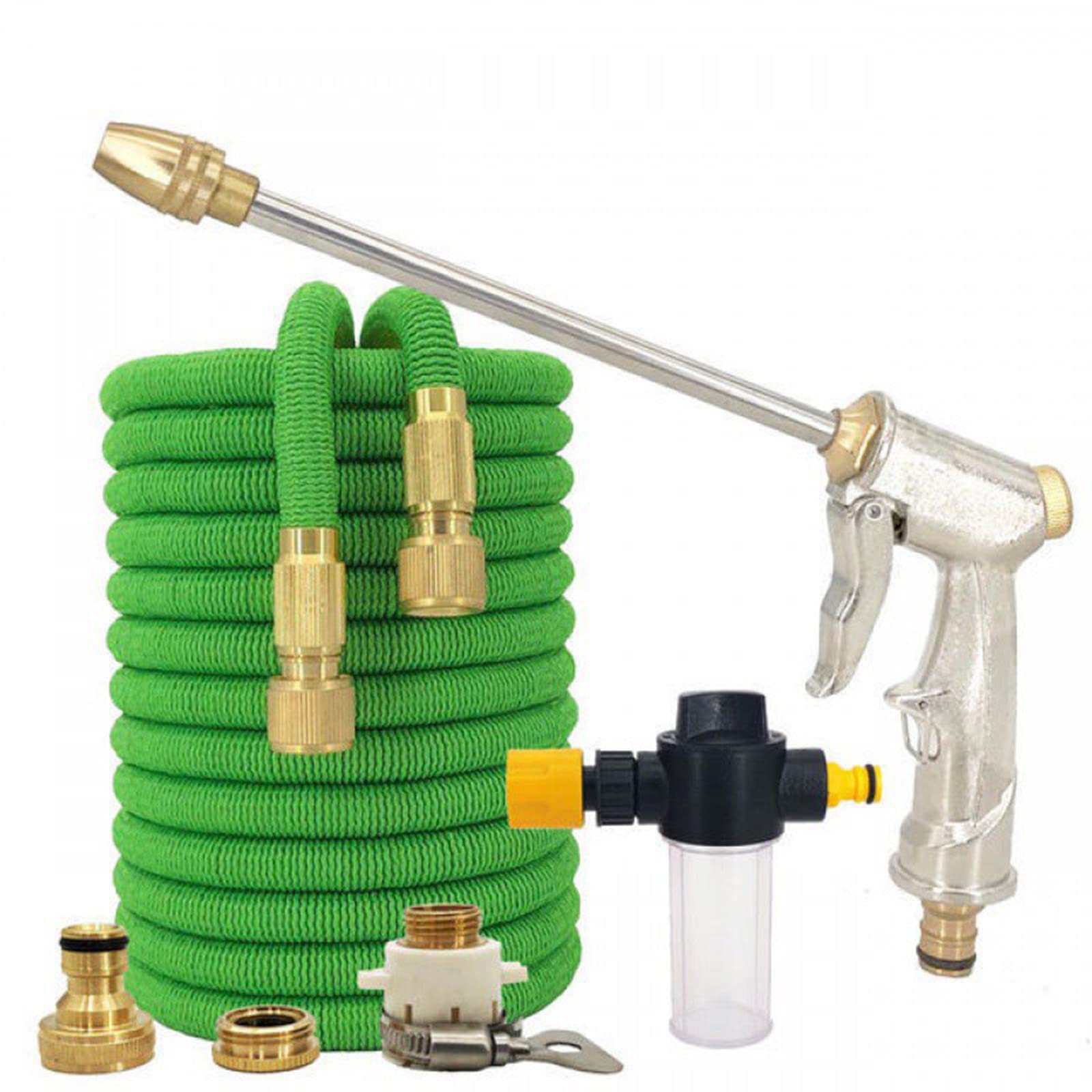 125ft Expandable Garden Hose with Spray Gun - High Pressure Water Hose for Flower Watering, Car Washing, Lawn Care & Outdoor Cleaning (Green)