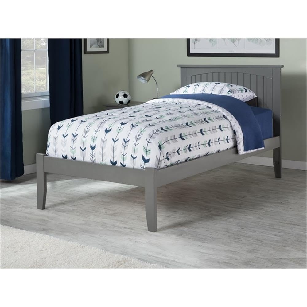 BOWERY HILL Modern Gray Wood Twin XL Platform Bed with USB Charger - Space-Saving Bedroom Furniture for Small Apartments & Guest Rooms