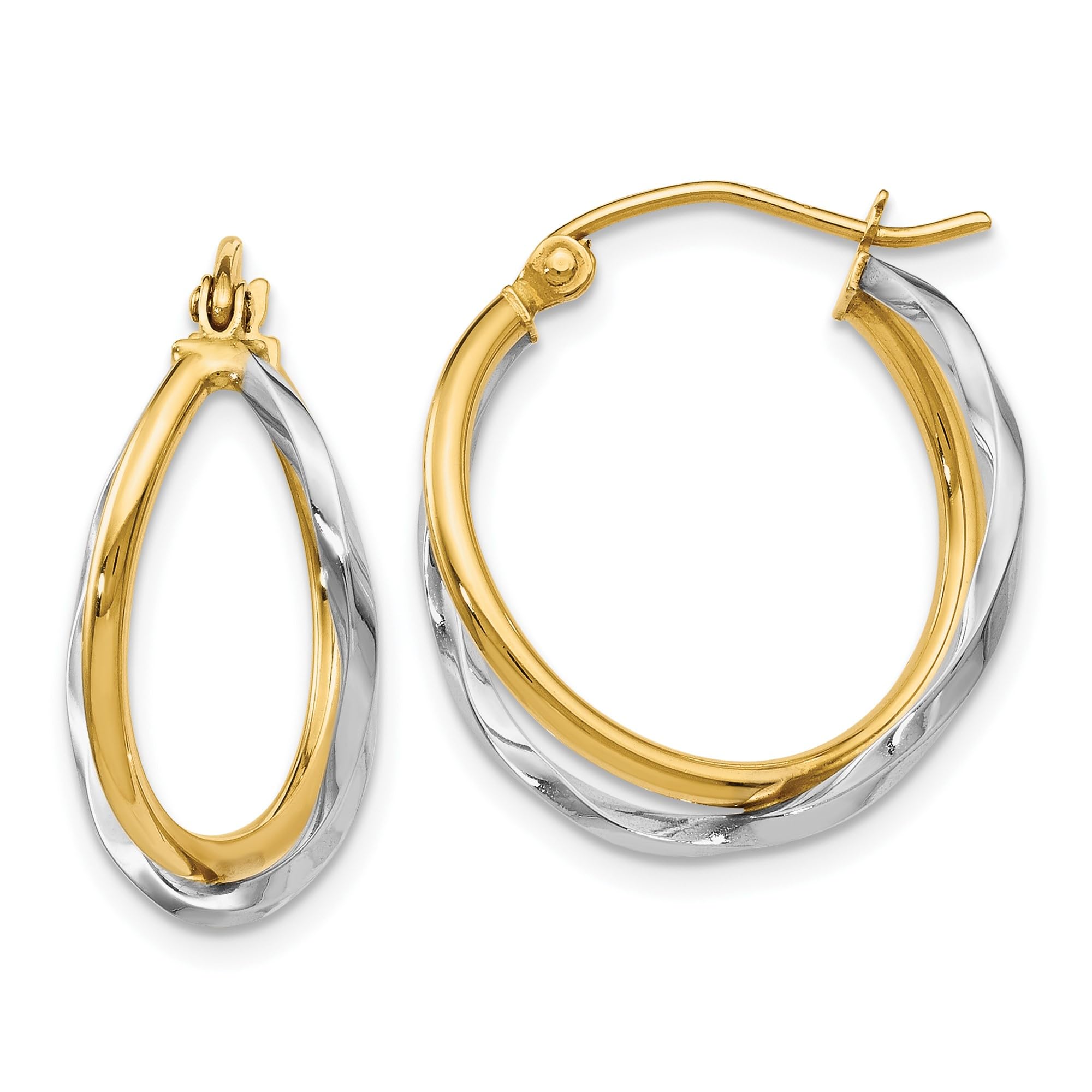 14K Solid Two Tone Gold Small Hoop Earrings for Women - Dainty Hinged Huggie Hoops - Perfect for Everyday Wear, Work & Special Occasions