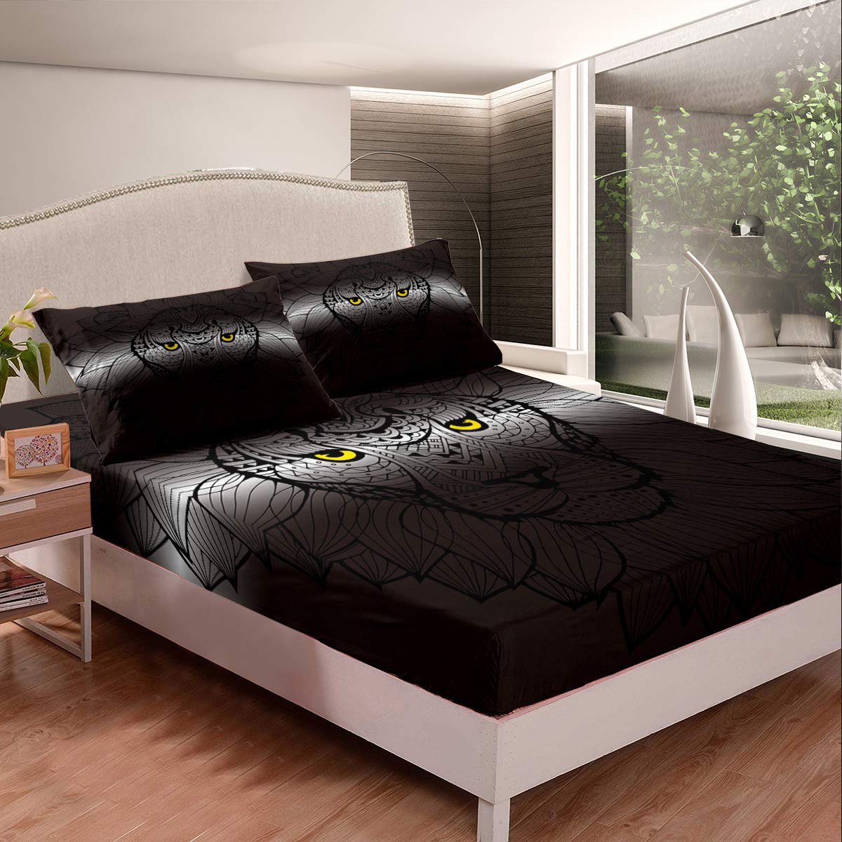 Premium 2-Piece Fitted Sheet Set - Twin Lion Black & Grey King Size Bedding with Deep Pocket (1 Fitted Sheet + 1 Pillow Case) - Ultra Soft Brushed Microfiber for Kids & Adults - Perfect for Guest Rooms, Dorms, and Cozy Home Bedrooms