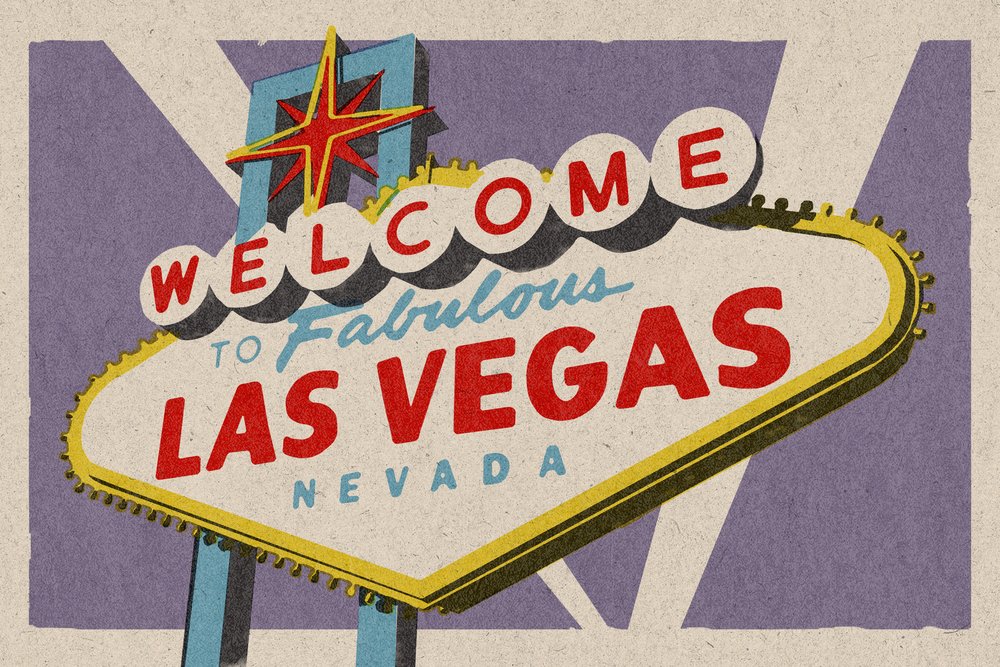 Las Vegas Nevada Welcome Sign Woodblock Art Print - 24x36 Signed Wall Decor Poster for Home, Office & Gift - Vintage Travel Souvenir & Desert Themed Room Decoration