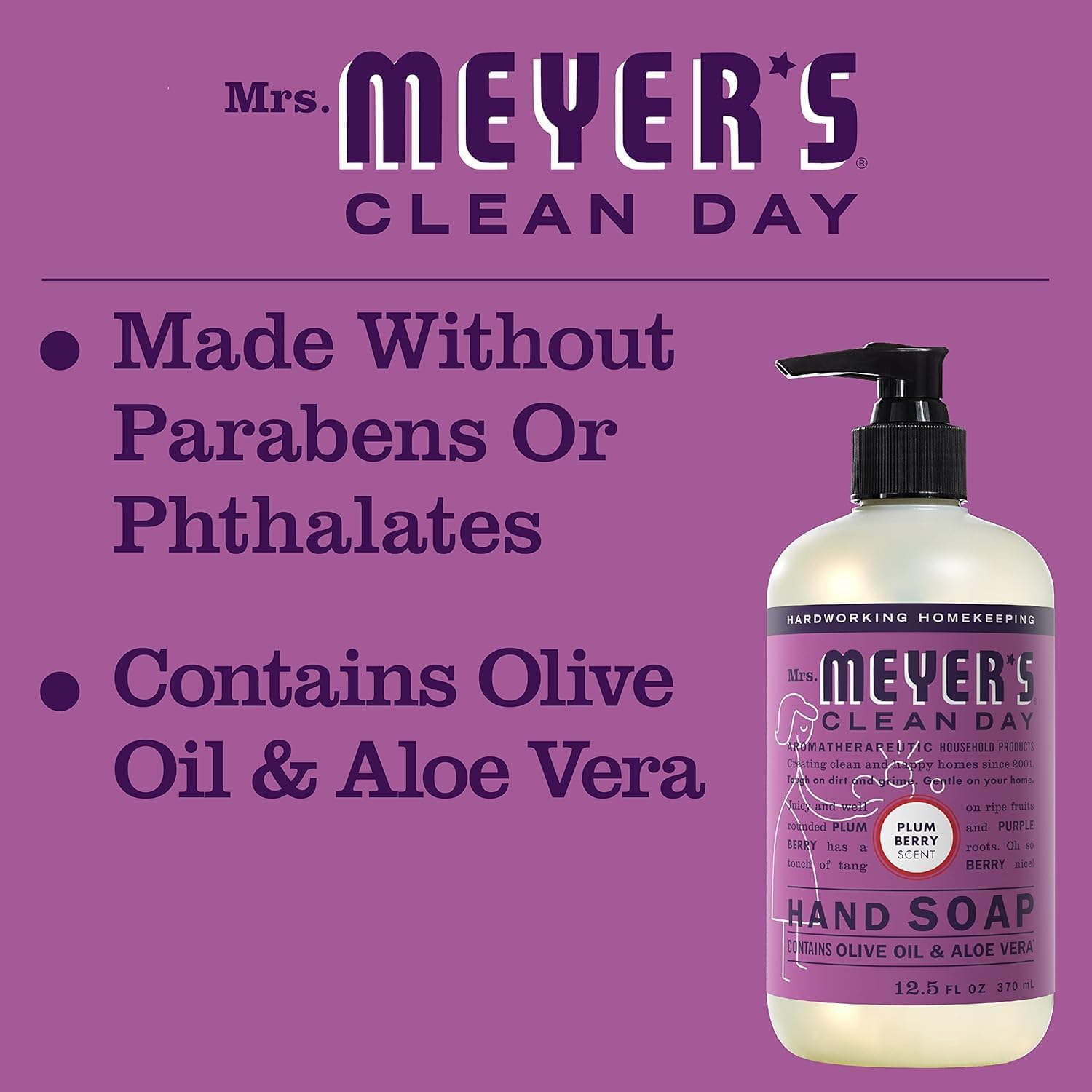 Mrs. Meyer's Clean Day Plum Berry Scent Hand Soap Refill - 33 Fl Oz (Pack of 4) | Plant-Derived Ingredients, Cruelty-Free | Perfect for Kitchen, Bathroom & Office Use