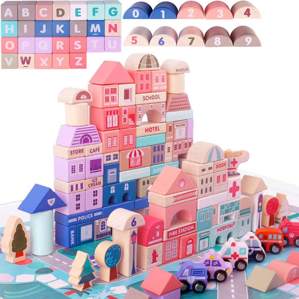 115 Pcs Wooden Building Blocks Toy Set - Educational STEM Construction Stacking Blocks for Kids Ages 3+, Creative Learning Toys for Toddlers Boys & Girls | Perfect for Preschool Classroom, Birthday Gifts & Family Playtime