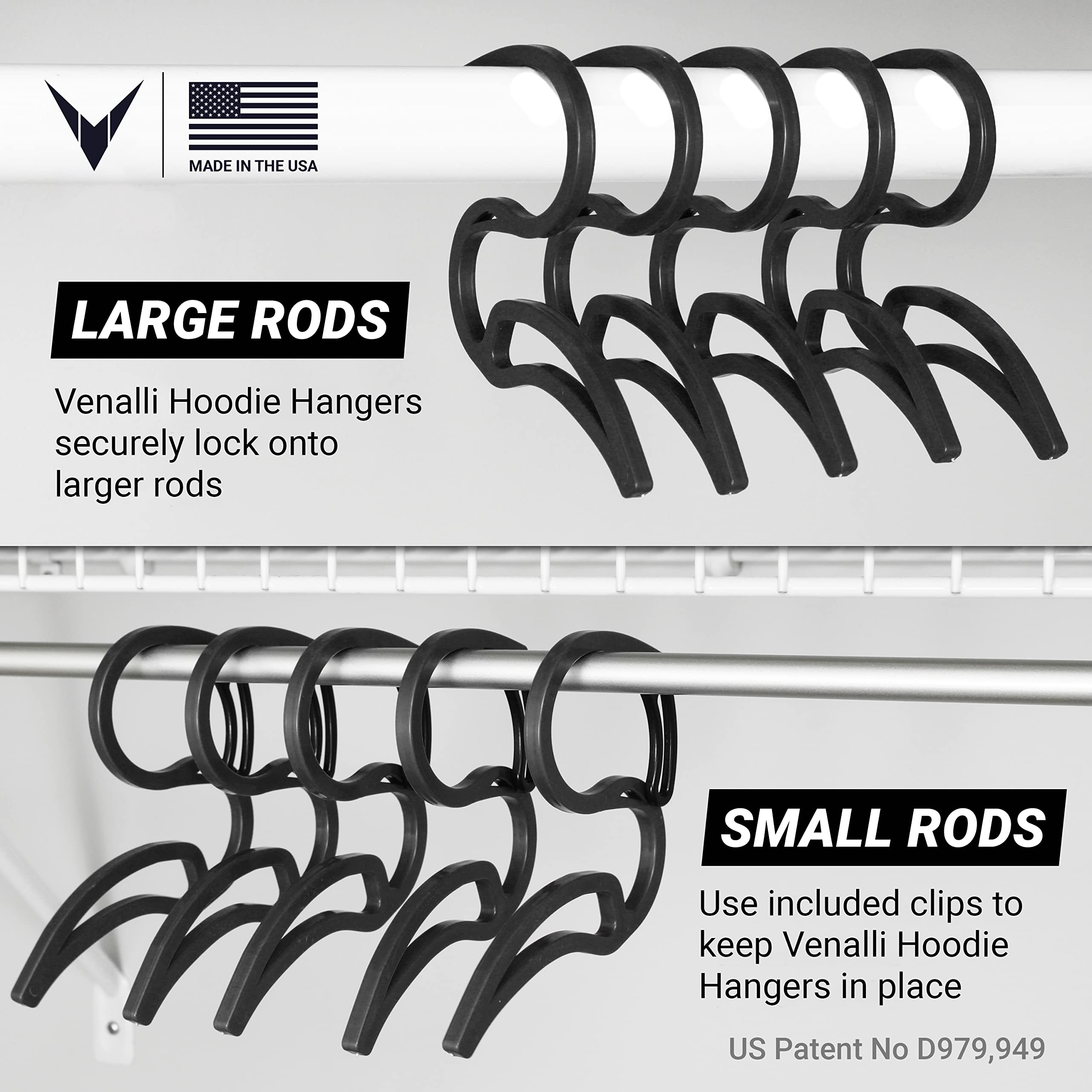 Premium Hoodie Hangers - Heavy Duty Plastic Clothes Hangers for Sweatshirts & Jackets | Space-Saving Closet Organization | Perfect for Dorms, Apartments & Small Spaces (10-Pack, Black) | Ideal for Hoodie Storage & Wardrobe Organization