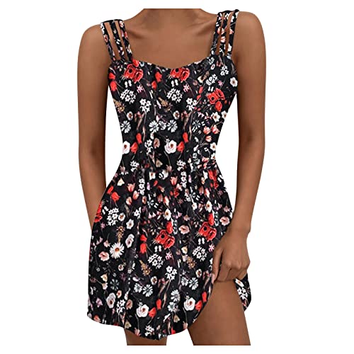 Women's Wrap V-Neck Sleeveless Midi Sundress - Summer Flare Tank Dress (Red, Size S) | Perfect for Beach Vacations, Date Nights & Casual Outings