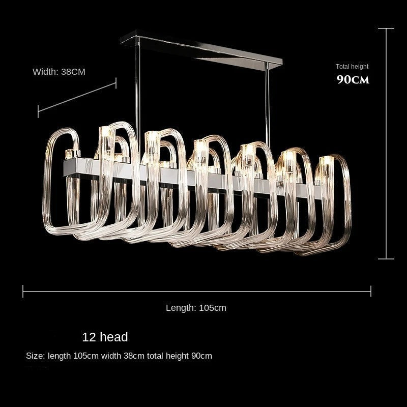 Italian U-Shaped Glass Crystal Chandelier - Elegant Lustre Art Pendant Light Fixture for Dining Room, Foyer, and Luxury Home Decor
