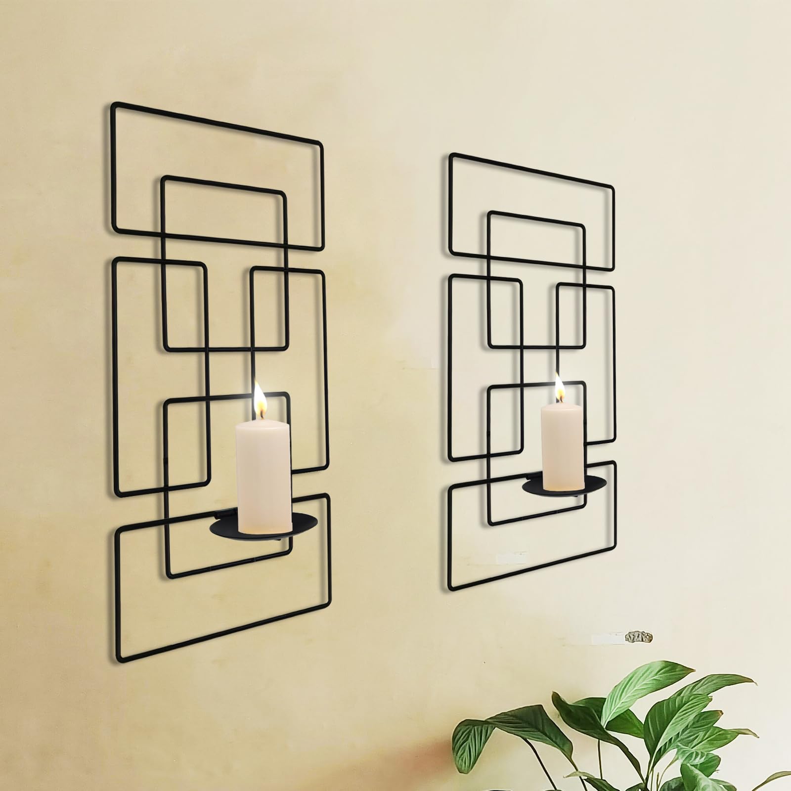 2-Pack Metal Cubic Candle Sconces - Minimalist Iron Frame Wall Candle Holders for Living Room, Bedroom & Dining Room - Geometric Wall Decor for Modern Home, Wedding & Holiday Decorations