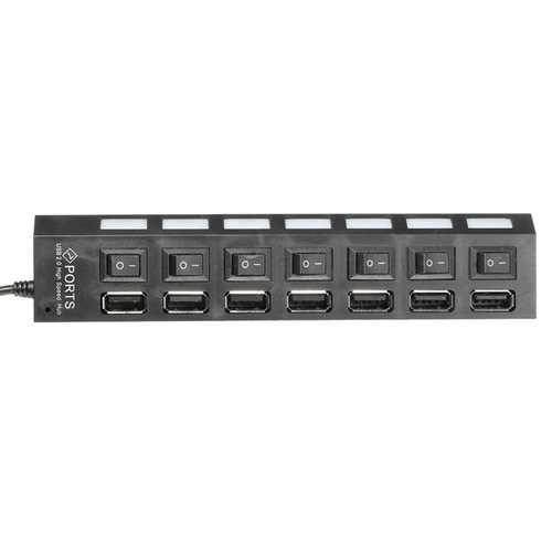 7-Port USB 2.0 Hub with AC Adapter & On/Off Switch - High Speed Data Transfer for PC, Laptop, Mac - Perfect for Home Office, Gaming & Multiple Device Charging