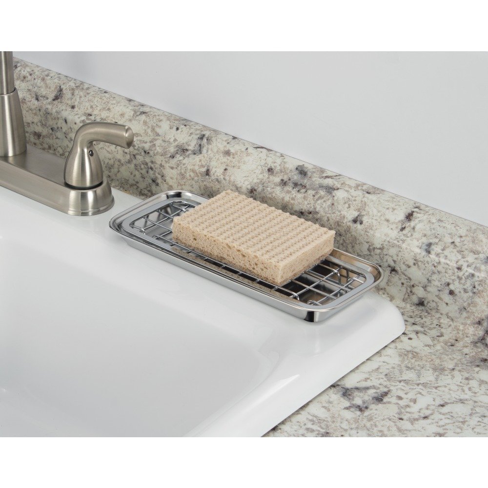 iDesign Gia Polished Stainless Steel Soap and Sponge Holder Tray - 2-Piece Set (1.25