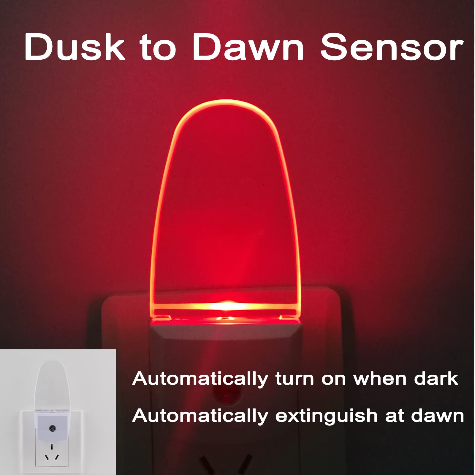 CICINY 4 Pack LED Night Light Plug in with Dusk to Dawn Sensor - 0.5W Ultra Energy Efficient Night Lights for Bedroom, Bathroom, Kitchen, Hallway, Stairs & Nursery - Soft Red Glow for Safe Nighttime Navigation