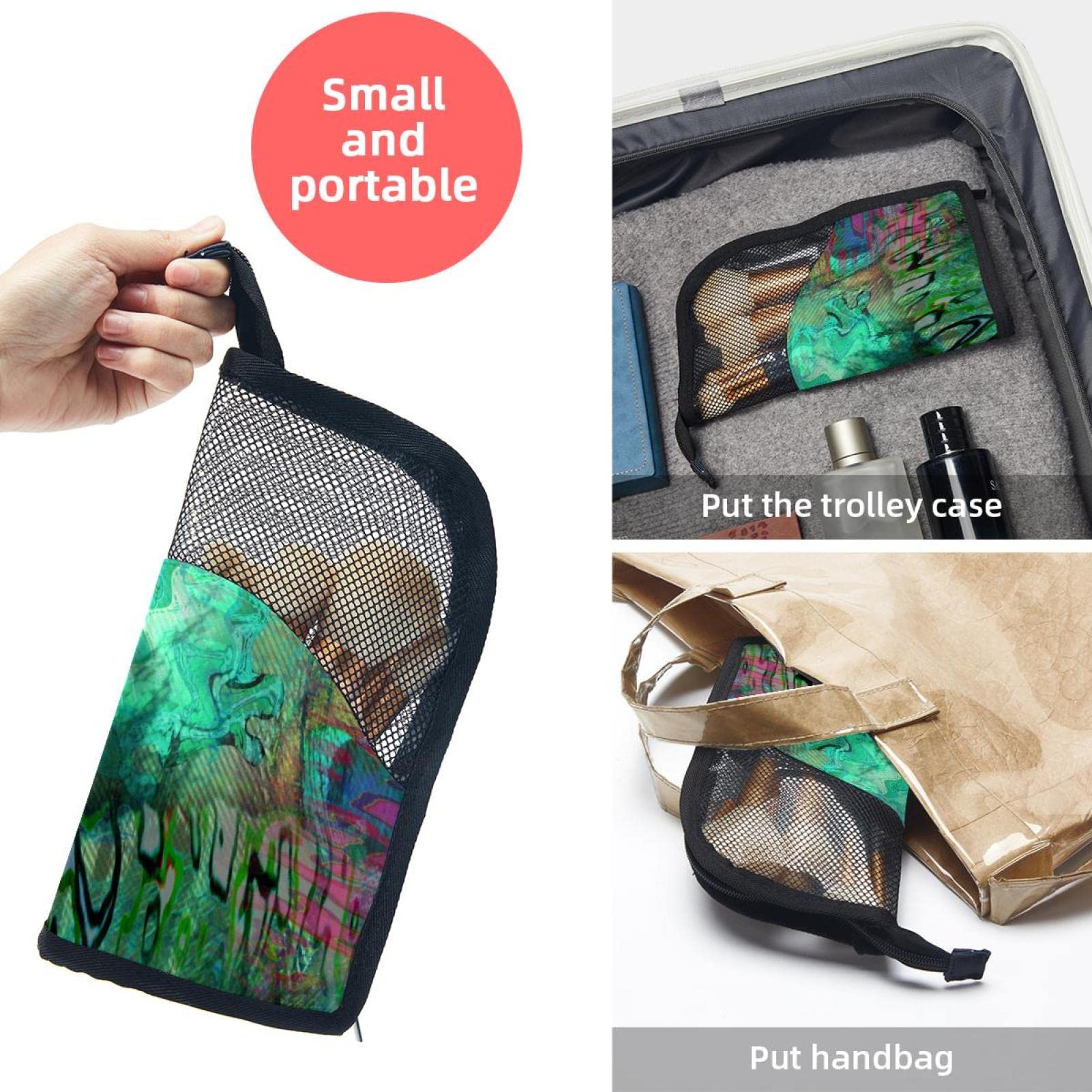Premium Makeup Brush Organizer Bag with 12 Brushes - Abstract Blue Peacock Design - Portable Cosmetic Brush Holder Case for Travel & Home Vanity Organization