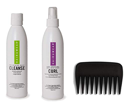 HairUWear Wig Care Kit - 8oz Bottles, Wide Tooth Comb & 19-Page Belle of Hope Q&A Guide for Wig & Extension Care (Cleanse & Curl) - Perfect for Daily Maintenance, Styling & Revitalizing Synthetic & Human Hair Wigs
