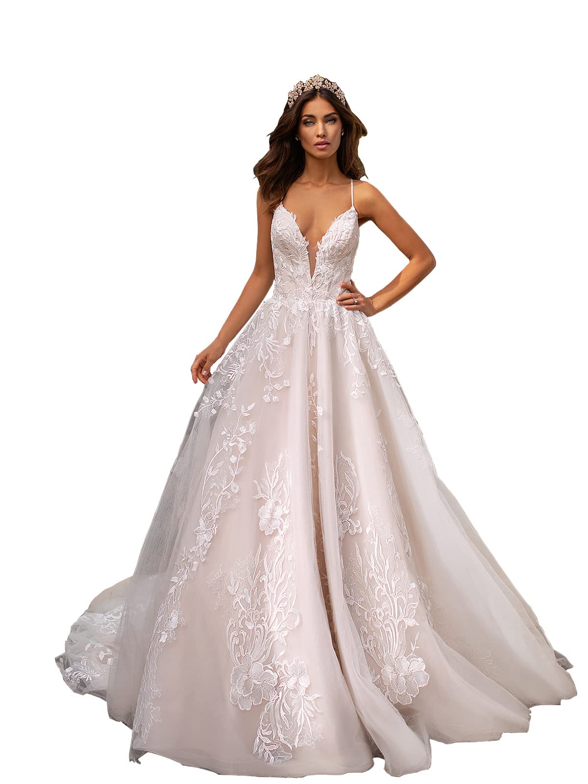 SYYS 2022 Lace Appliqued Off Shoulder Wedding Dress for Bride - Beach Bridal Gown with Floral Embroidery SYYS337 | Perfect for Beach Weddings, Destination Elopements & Romantic Photoshoots
