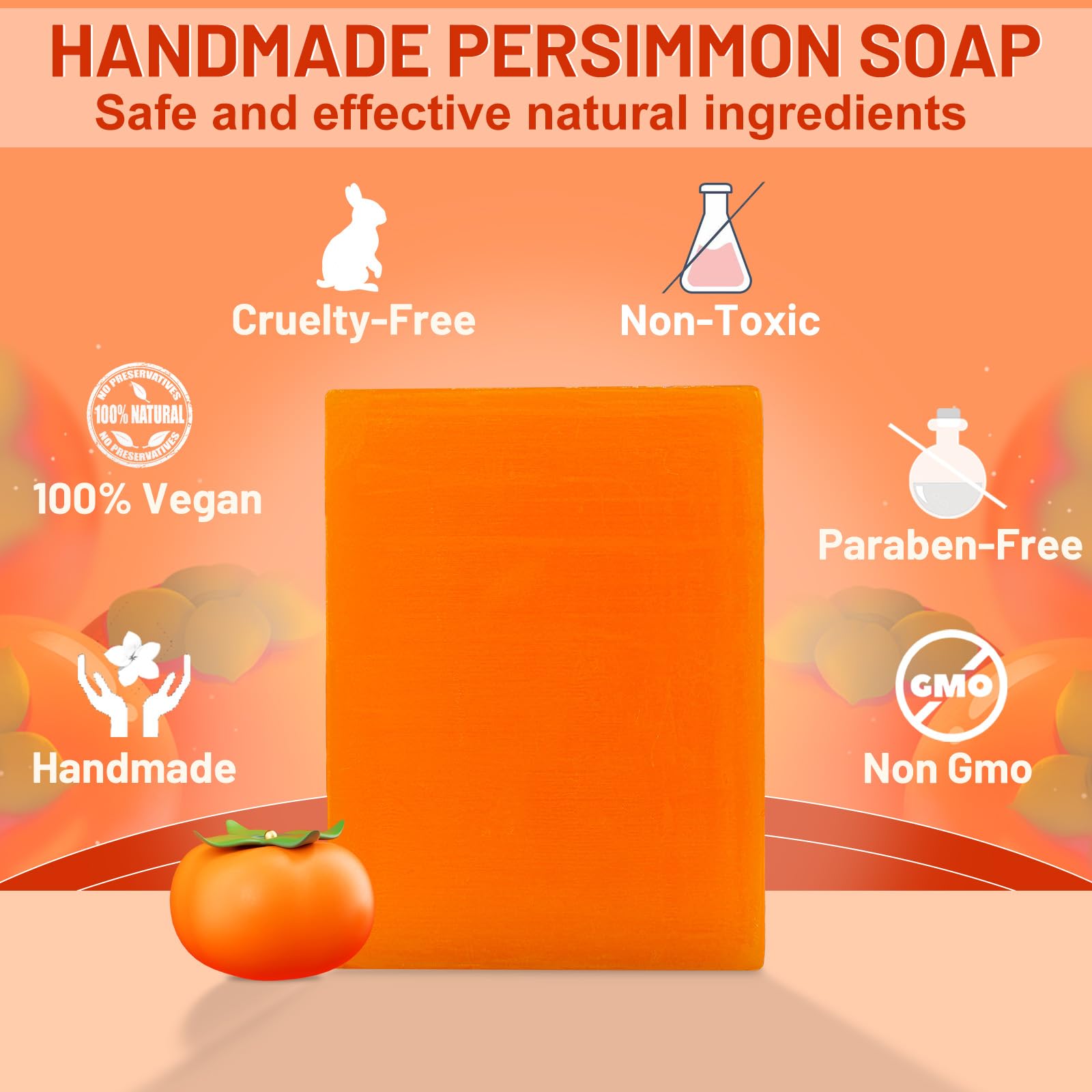 2 Pack Natural Persimmon Deodorant Soap Bars for Body Odor Control - Handmade Deep Cleansing Bar Soap for Men & Women to Eliminate Strong Odors - Perfect for Elderly Care, Gym, Travel & Daily Hygiene