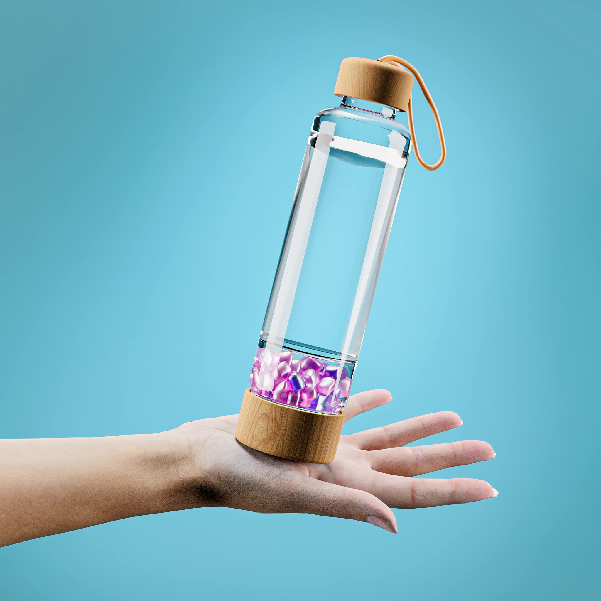 Healing Water Bottle with Mixed Gemstones - Crystal Infused Glass Bottle for Positive Energy & Wellness - Perfect for Yoga, Meditation & Daily Hydration