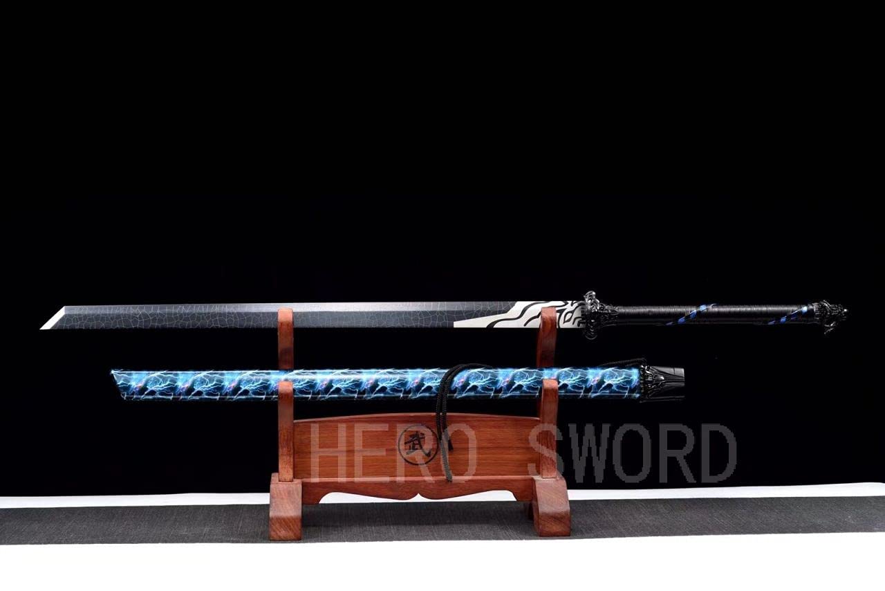 Assassin Five Six Seven Anime Replica Cosplay Katana - Shadow 柒 Japanese Samurai Sword with Blue Blade | Handmade 9260 Spring Steel | Perfect for Cosplay, Collectors & Martial Arts Training (#2)
