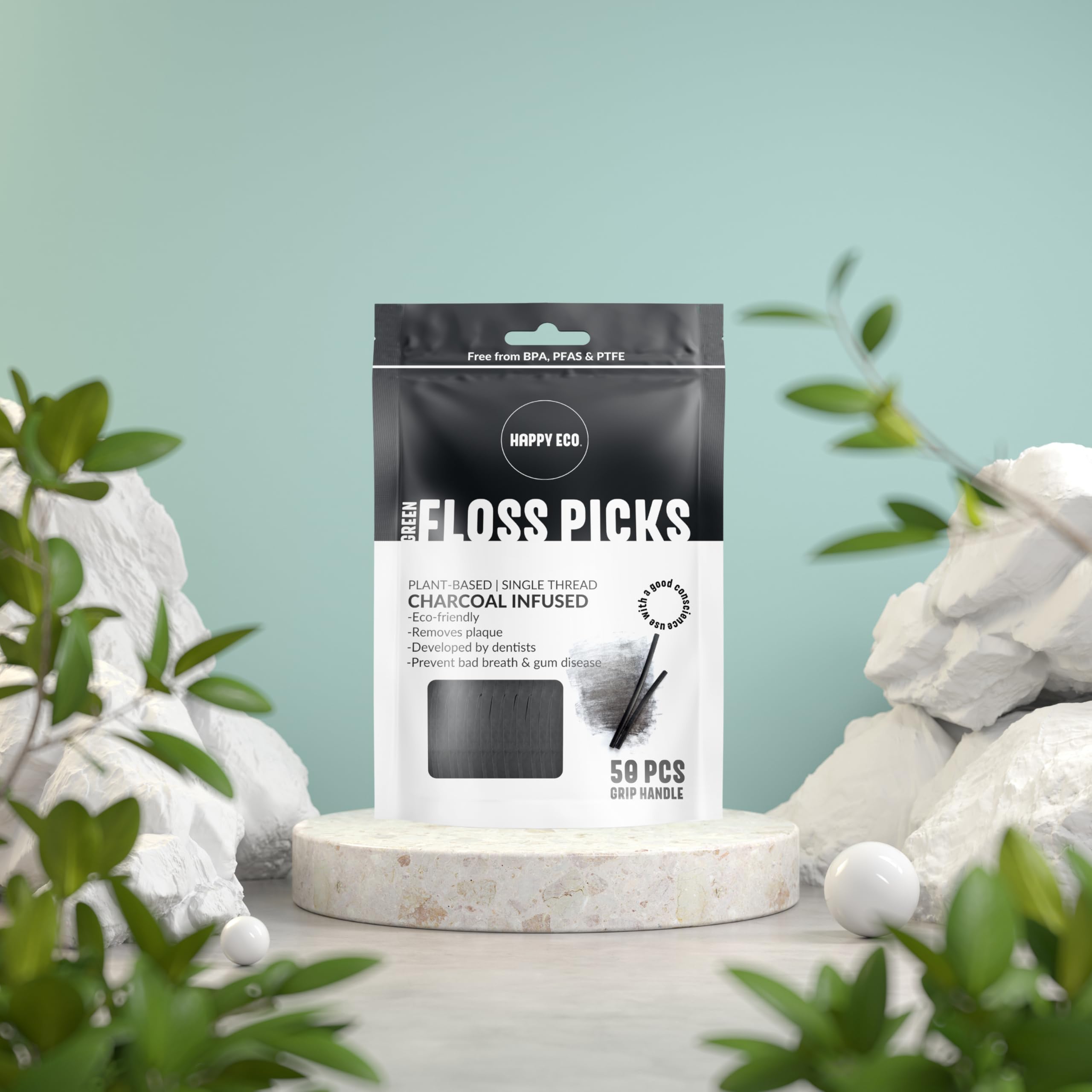 Biodegradable Dental Floss Picks (200 Count) - Natural Bamboo Charcoal Flossers for Adults & Kids - Eco-Friendly Vegan Tooth Cleaners - Perfect for Travel, Home & Office Oral Care