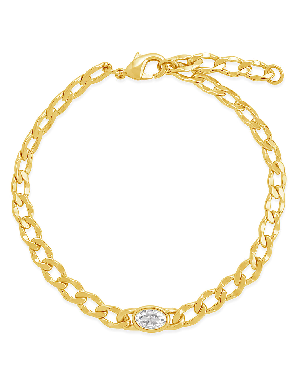 Rebel Station CZ Curb Chain Bracelet for Women - Cubic Zirconia Silver Plated Adjustable Bangle - Perfect for Parties, Weddings & Everyday Wear