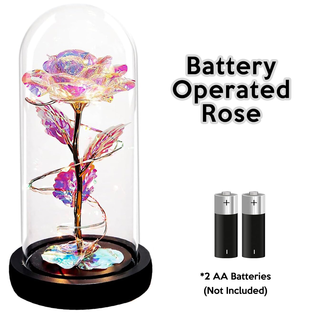 Glass Rose Galaxy Enchanted Light Up Flower in Dome - Eternal Infinity Rose Gift for Women, Mom, Valentine's Day, Anniversary & Home Decor - Perfect Romantic Present for Birthday, Wedding & Special Occasions