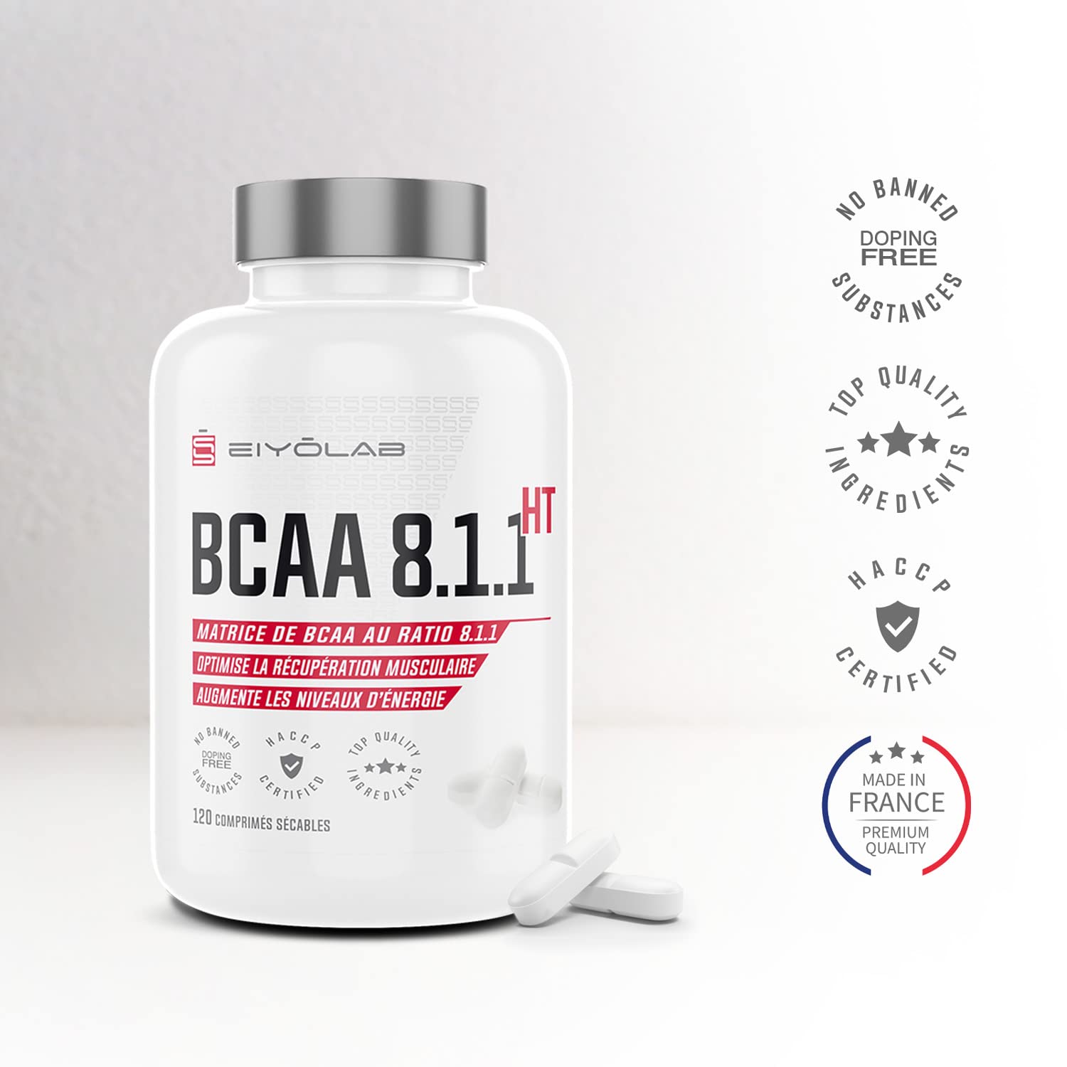 BCAA 8.1.1 Amino Acid Tablets with Vitamin B6 - 1g per Tablet for Muscle Growth & Recovery - Reduces Lactic Acid - 120 Count by Eiyolab | Perfect for Post-Workout Recovery & Athletic Performance Enhancement