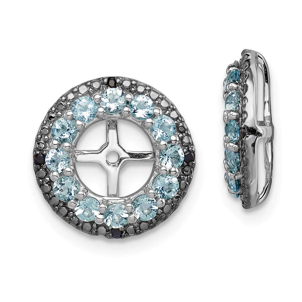 Sterling Silver Rhodium Plated Aquamarine & Black Sapphire Earring Jackets for Women - Elegant Dangle Drop Earrings for Parties, Weddings & Special Occasions