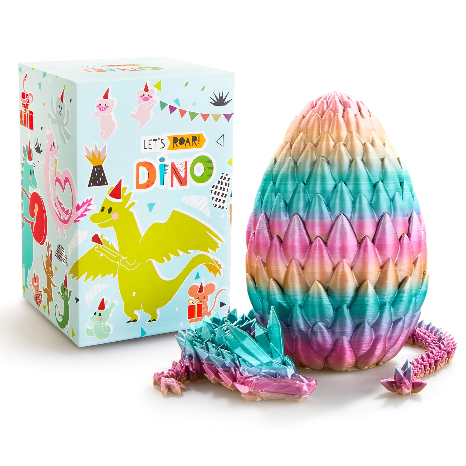 3D Printed Rainbow Luminous Dragon Egg Toy - 15 Inch Glow in Dark Articulated Crystal Dragon for Stress Relief & Collectible Display | Perfect for Gifts, Home Decor, and Fidget Sensory Play