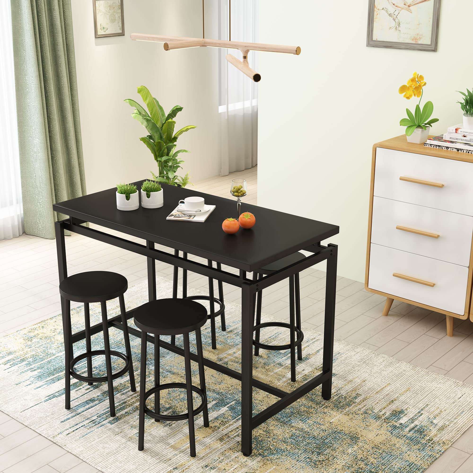 AWQM 4-Piece Counter Height Dining Table Set with 4 Chairs - Modern Kitchen & Bar Table for Small Spaces - Black - Perfect for Breakfast Nook, Living Room, Pub & Compact Homes - Easy Assembly