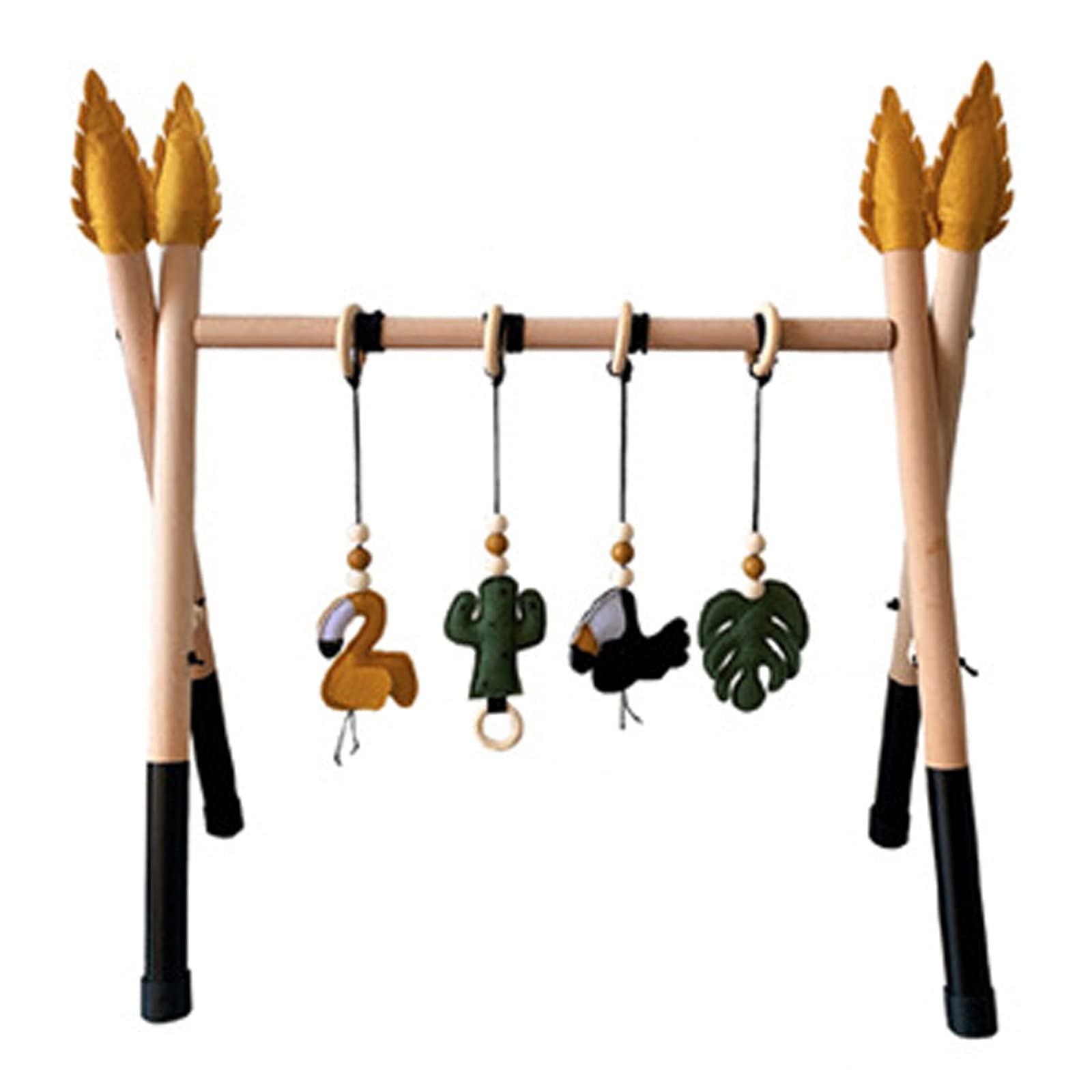 GACYSMD Foldable Wooden Baby Gym with 4 Sensory Toys - Natural Wood Play Gym Frame & Hanging Bar - Newborn to Toddler Activity Center - Perfect Shower Gift for Infants (Ideal for Tummy Time, Playtime & Early Development)