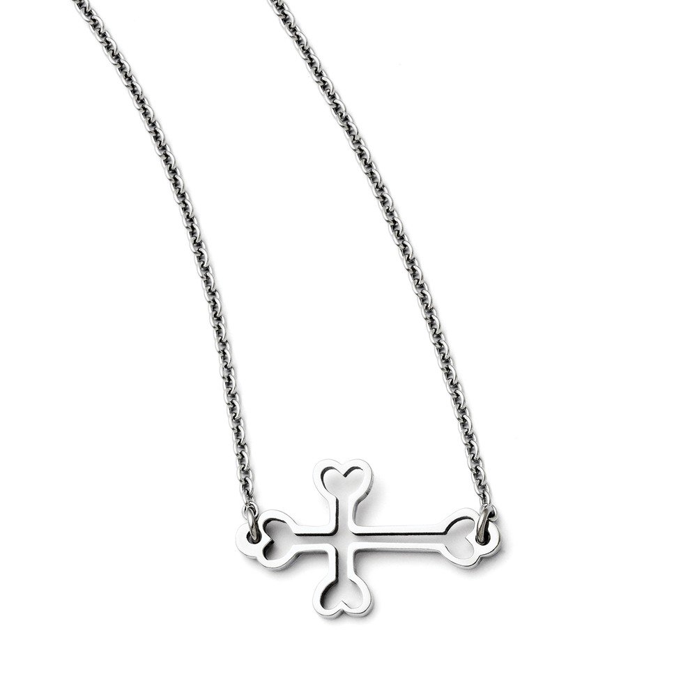 Stainless Steel Polished Sideways Cut Out Cross Necklace for Men & Women - Elegant Religious Jewelry Gift for Everyday Wear, Church, and Special Occasions