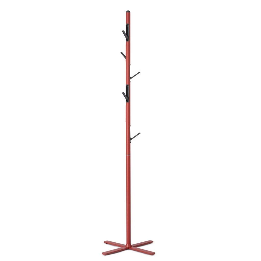 HUANHUI Metal Coat Rack Stand - 6 Folding Hooks Floor-Standing Coat Hanger with Cross Base for Stability | Quick & Easy Installation | Ideal for Entryway, Bedroom, Closet Organization (Red)
