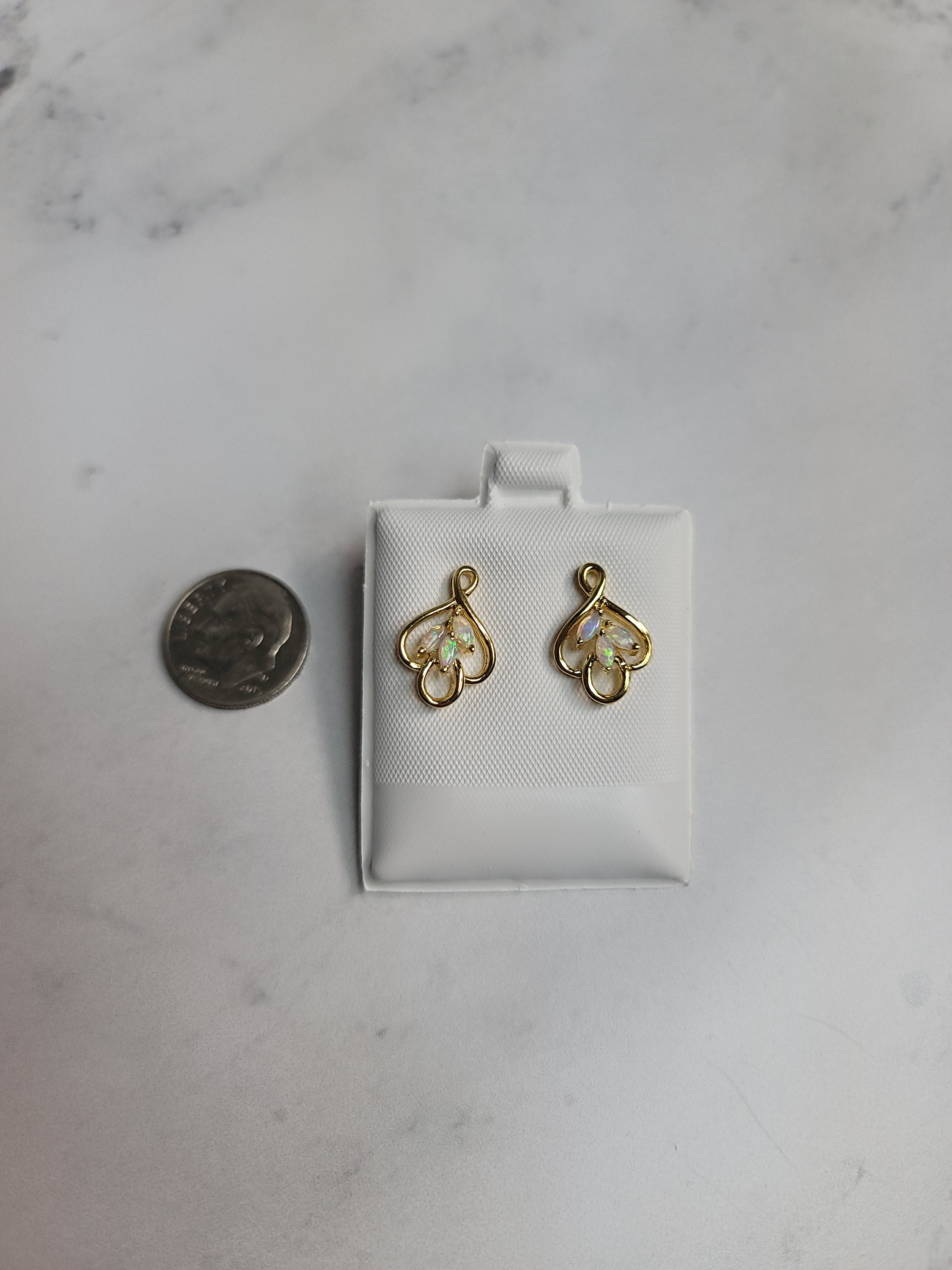 14k Yellow Gold Marquise Opal Cluster Earrings for Women - Elegant Dangle Drop Earrings for Wedding, Party & Special Occasions