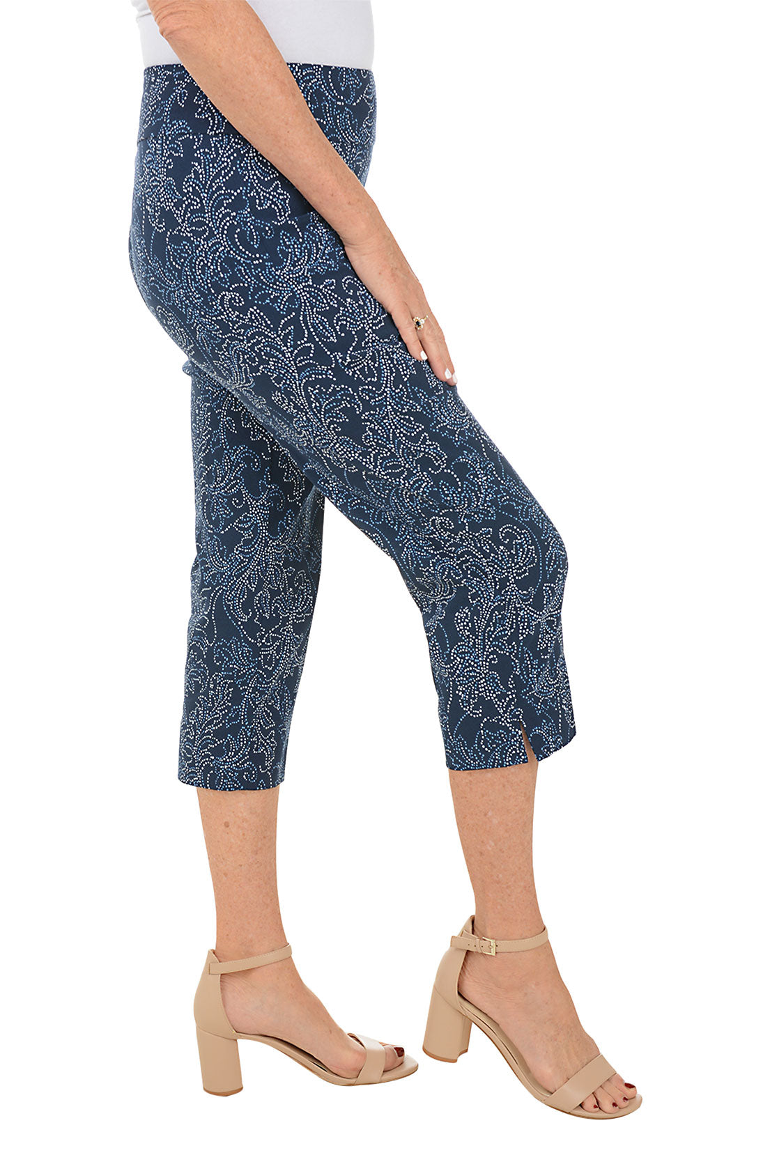 Riviera Flourish Pull-On Crop Pants for Women - Comfortable Stretchy High Waist Trousers - Perfect for Yoga, Workout & Casual Wear