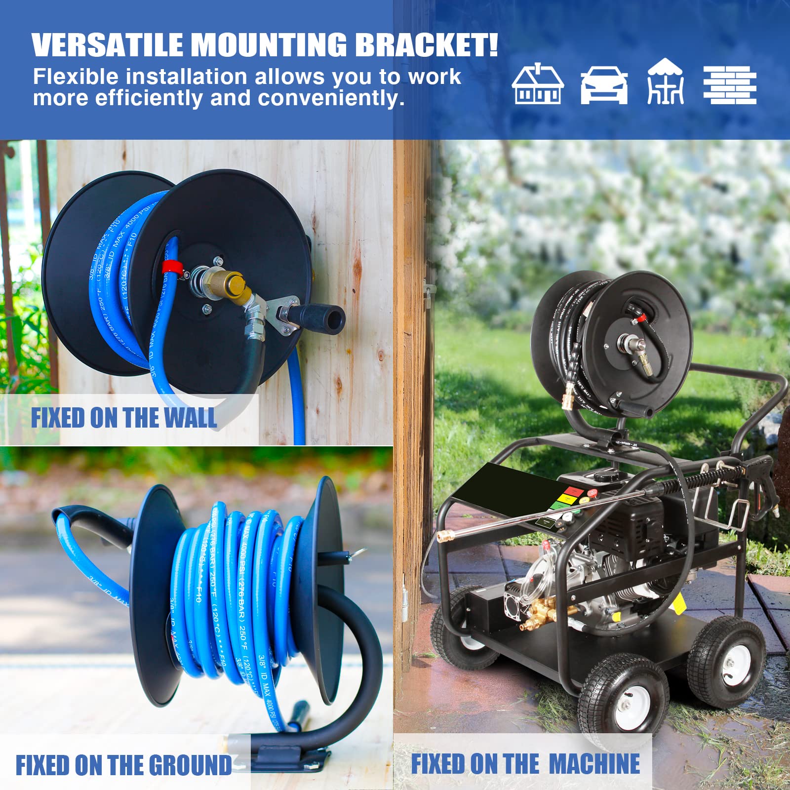 **4000PSI Heavy Duty Pressure Washer Hose Reel - 100ft x 3/8