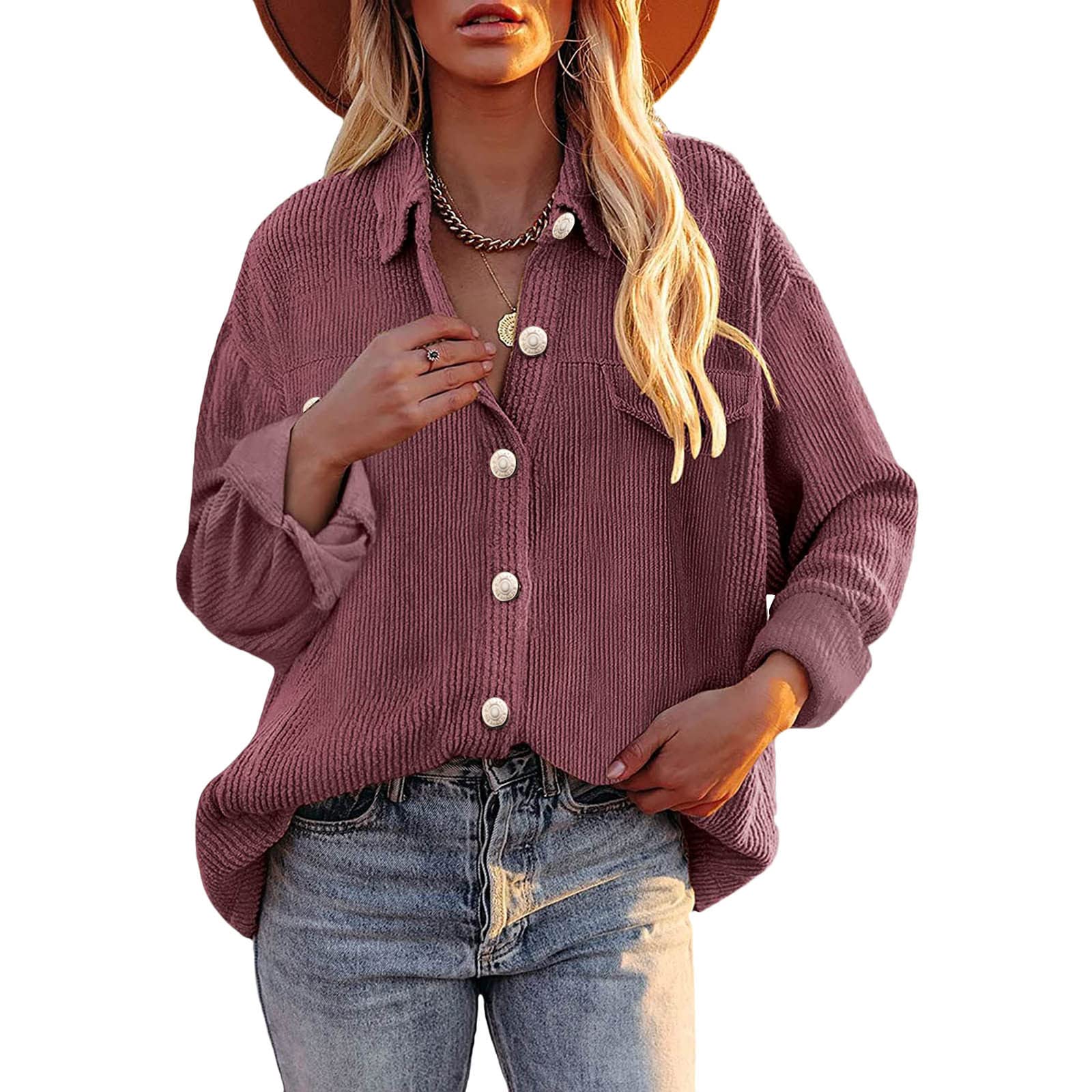 FMCHICO Women's Corduroy Long Sleeve Button Down Shirt - Oversized Casual Jacket Top for Fall & Winter | Workwear, Street Style, Layering Outfits