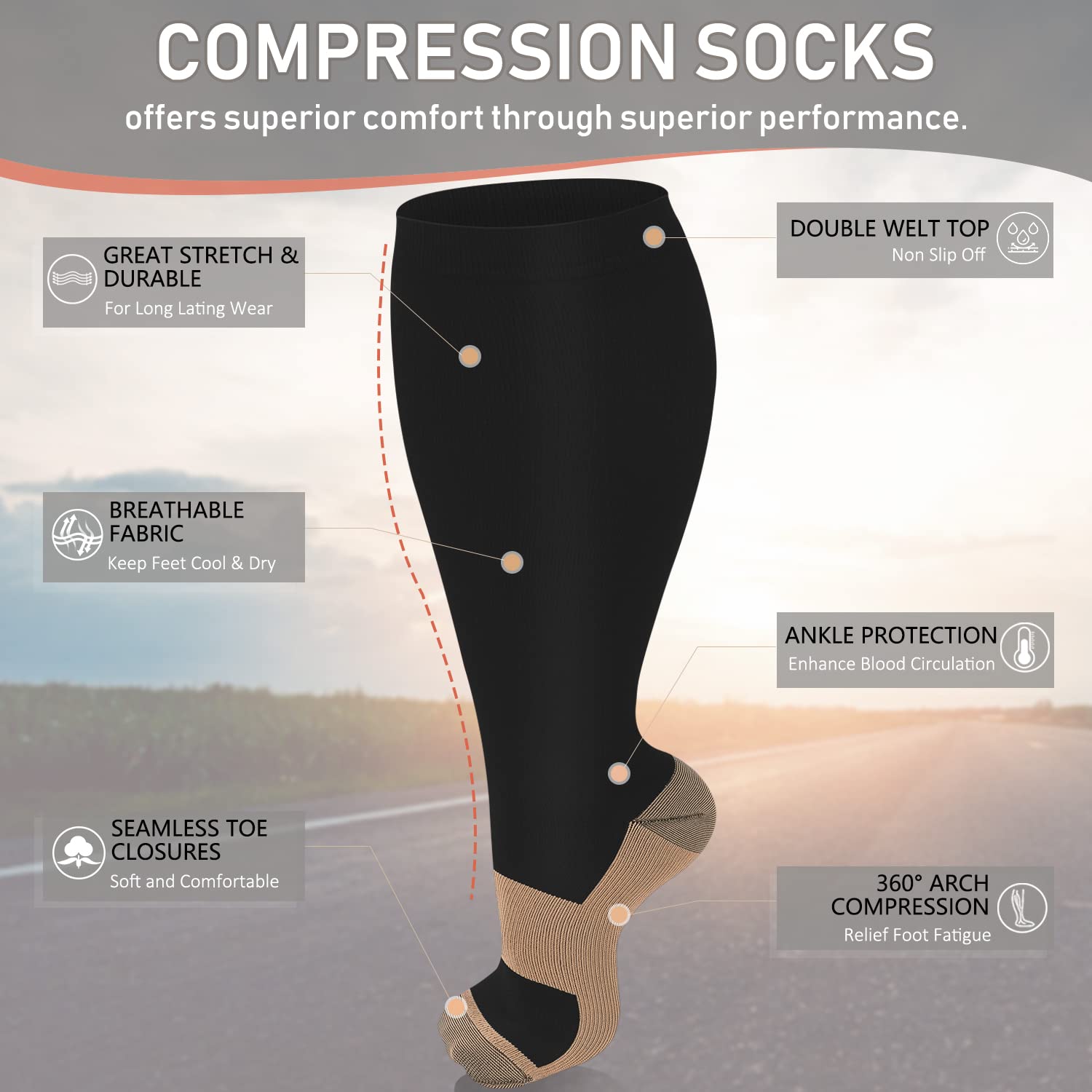 3 Pairs Diu Life Plus Size Compression Socks for Women & Men - Wide Calf Knee High Support Socks for Circulation - Perfect for Travel, Running & Nursing