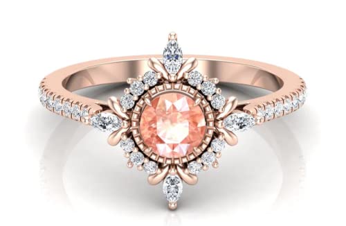 Vintage Art Deco Peach Morganite Ring with Moissanite Accents - Round Statement Ring for Women, Elegant Gift for Mom, Her, or Bridal Jewelry - Perfect for Weddings, Anniversaries, and Special Occasions