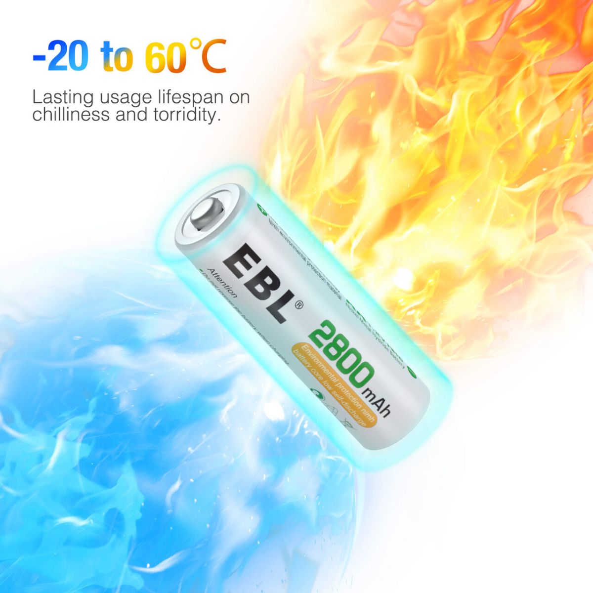 EBL 2800mAh NiMH AA Rechargeable Batteries (8-Pack) - High Capacity, Long Lasting Power for Digital Cameras, Toys, Flashlights & More