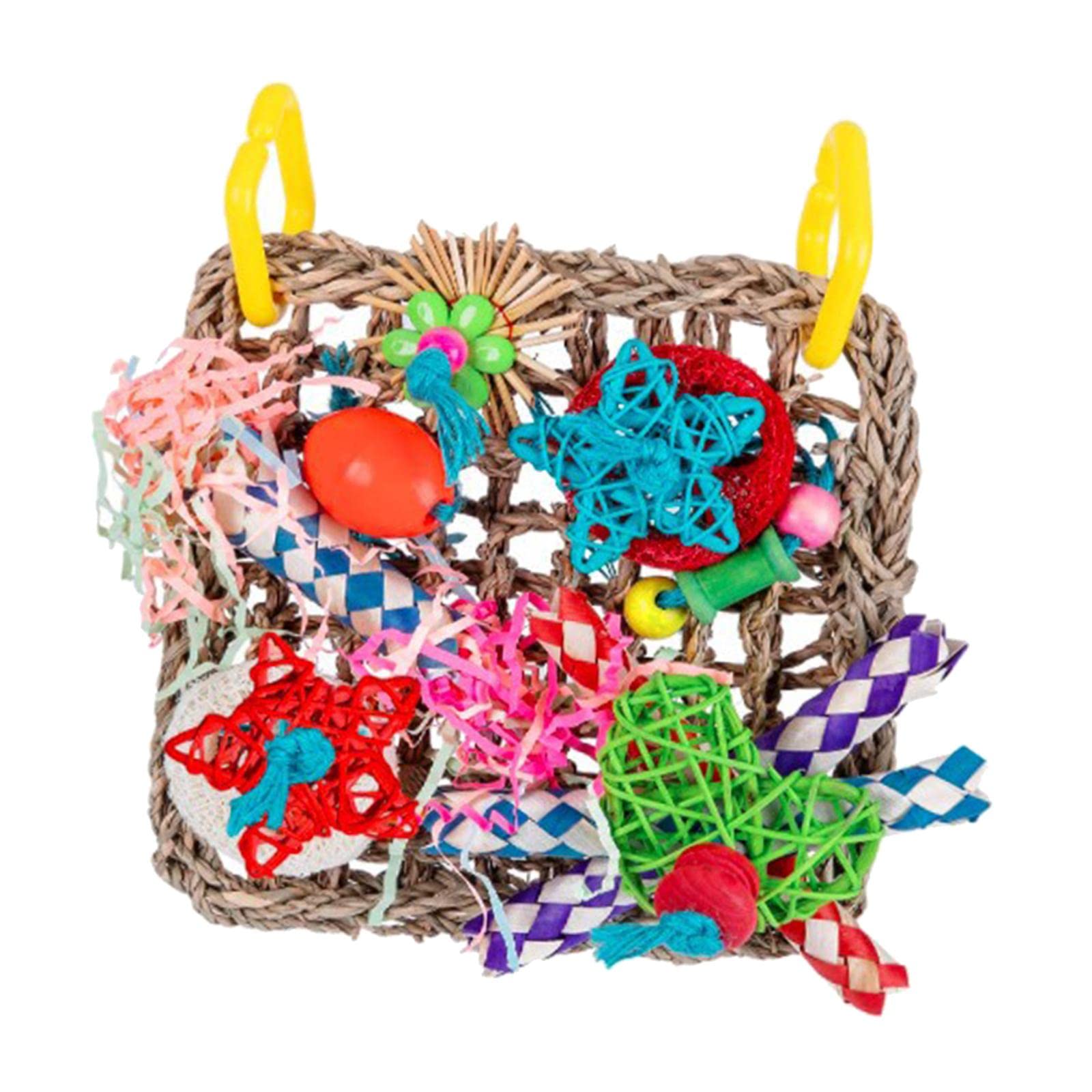 Colorful Parrot Chewing Toy - Hanging Woven Foraging Mat for Budgies & Small Birds | Cage Enrichment Activity & Mental Stimulation for Pet Birds