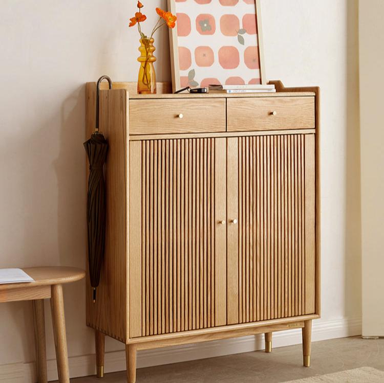 Modern Oak Solid Wood Shoe Storage Cabinet - Nordic Style Entryway Organizer for Shoes, Boots & Accessories | Perfect for Hallway, Living Room & Bedroom Closet
