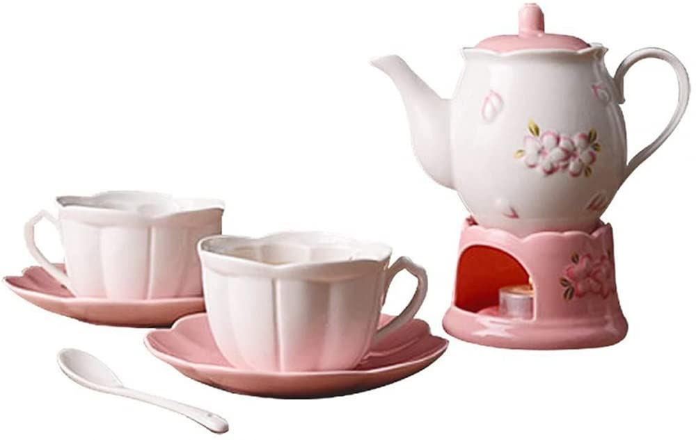Premium YRHH Porcelain Tea & Coffee Set with Warmer & Infuser - 6-Piece Embossed Ceramic Teapot, Coffee Cups & Saucers - Perfect for Afternoon Tea, Coffee Breaks & Elegant Home Decor