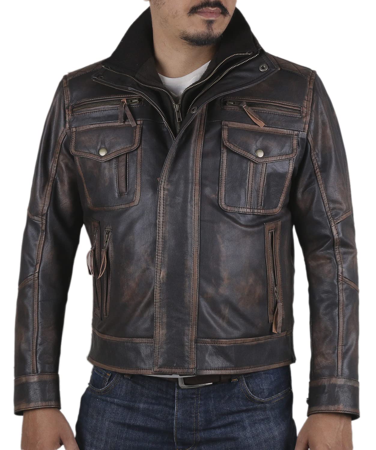 Laverapelle Men's Genuine Cowhide Ruboff Leather Jacket - Black Racer Style Biker Jacket for Motorcycle Riding & Casual Wear