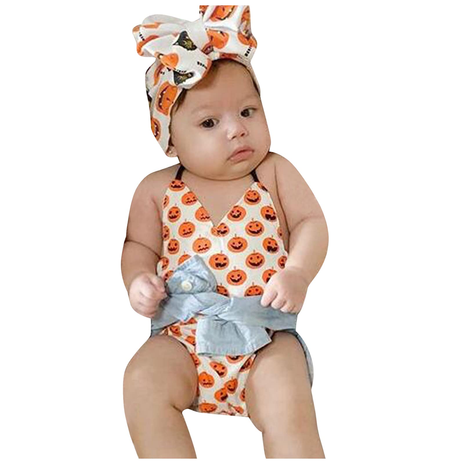 Adorable Toddler Girl Outfits - Cute Printed Pumpkin Romper Shorts for Baby Girls & Boys | Perfect Halloween Costume for Infants & Kids | Playtime, Photo Shoots & Holiday Celebrations