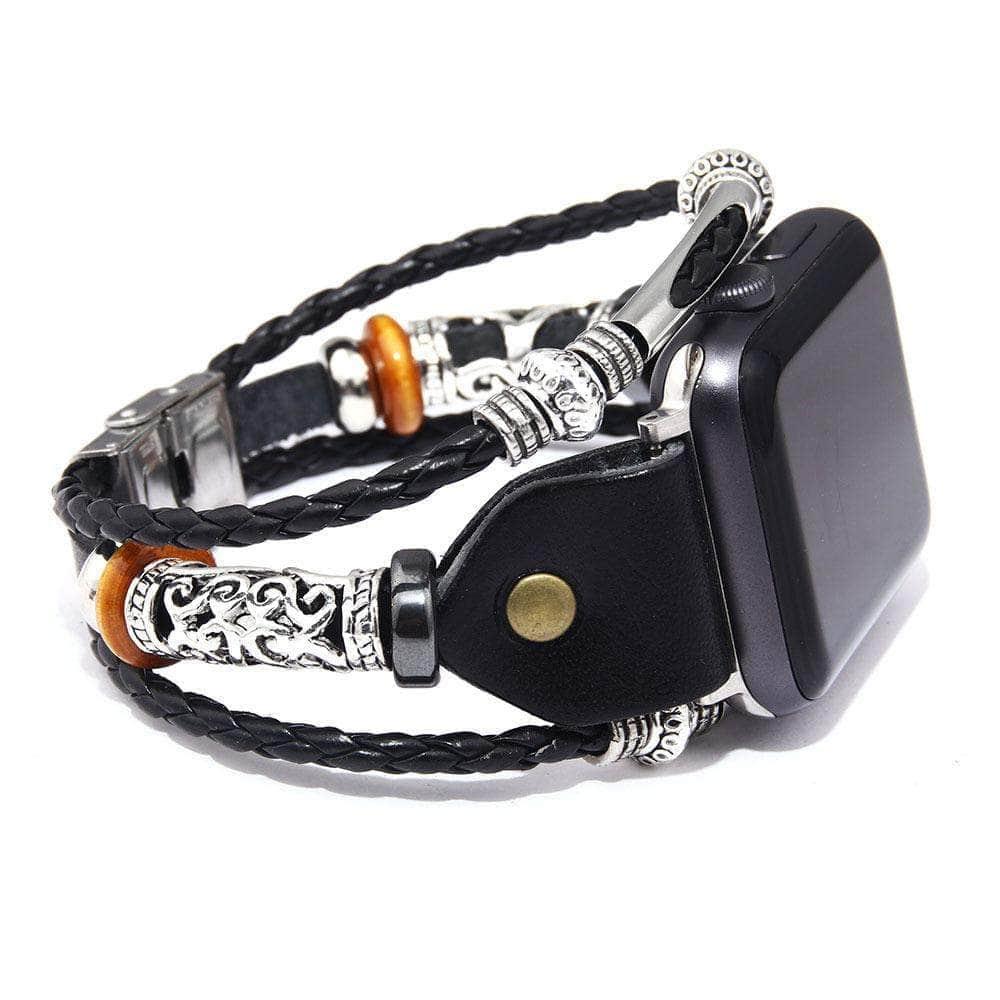 Braided Leather Apple Watch Band for Series 6/5/4/3/2/SE - 44mm 42mm 40mm 38mm - Stylish & Durable Replacement Strap for Work, Gym & Everyday Wear