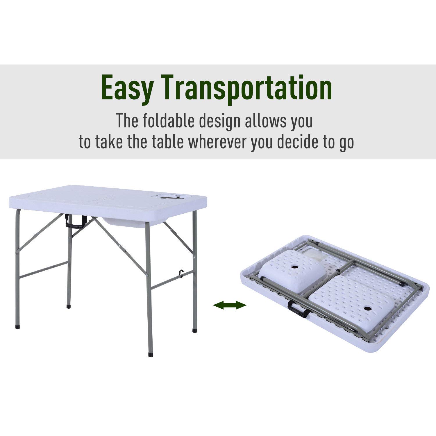Portable Fish Cleaning Table with Folding Faucet Sink - 39.8