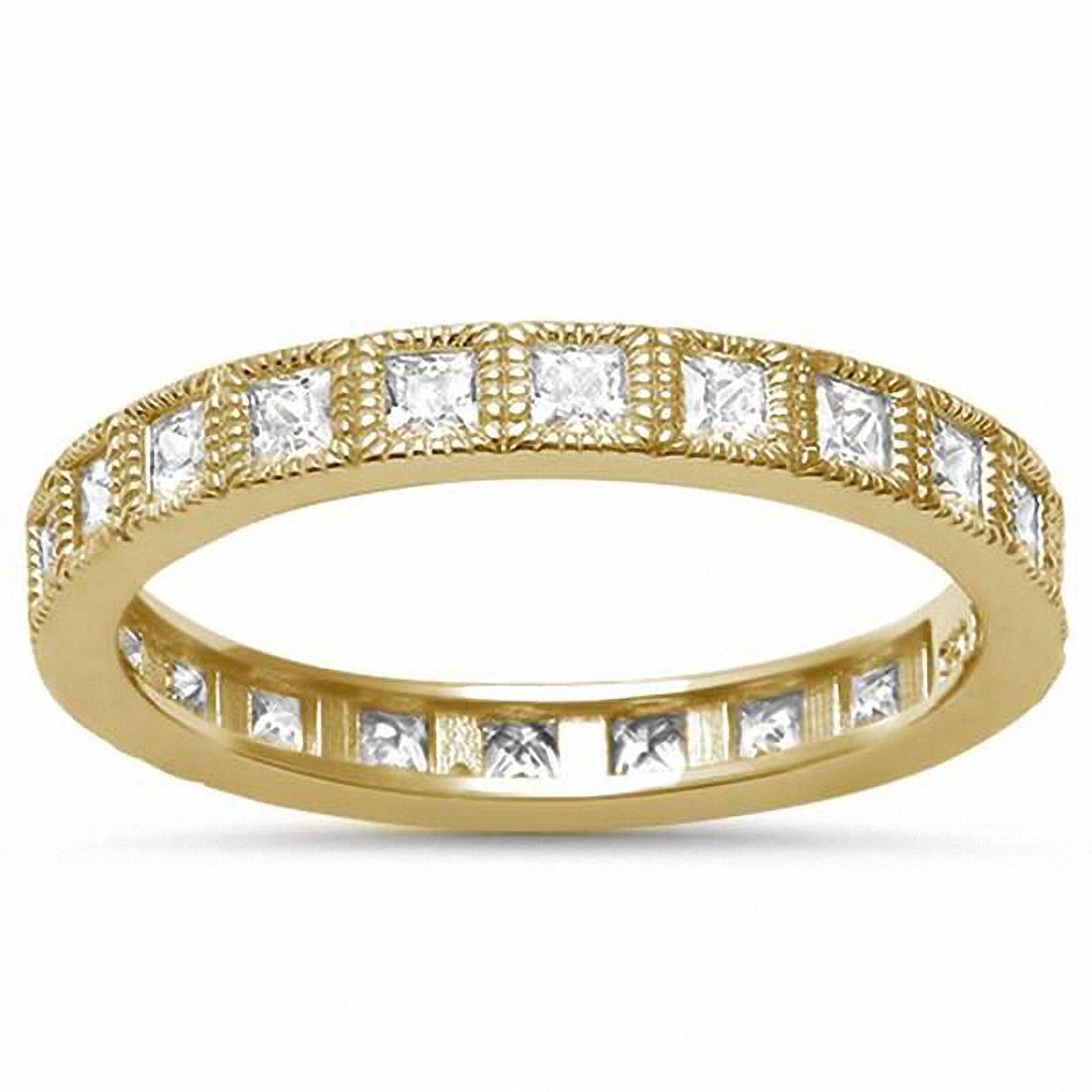 3mm Princess Cut Cubic Zirconia Eternity Band Ring - 925 Sterling Silver Wedding Jewelry (Choose Your Color) - Perfect for Anniversaries, Engagements & Special Occasions