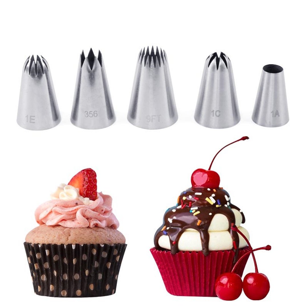 5-Piece Stainless Steel Rose Flower Piping Tips Set - Professional Cake Decorating Nozzles for Cupcakes, Cookies & Frosting - Baking Tools for Wedding Cakes, Birthday Parties & Home Baking