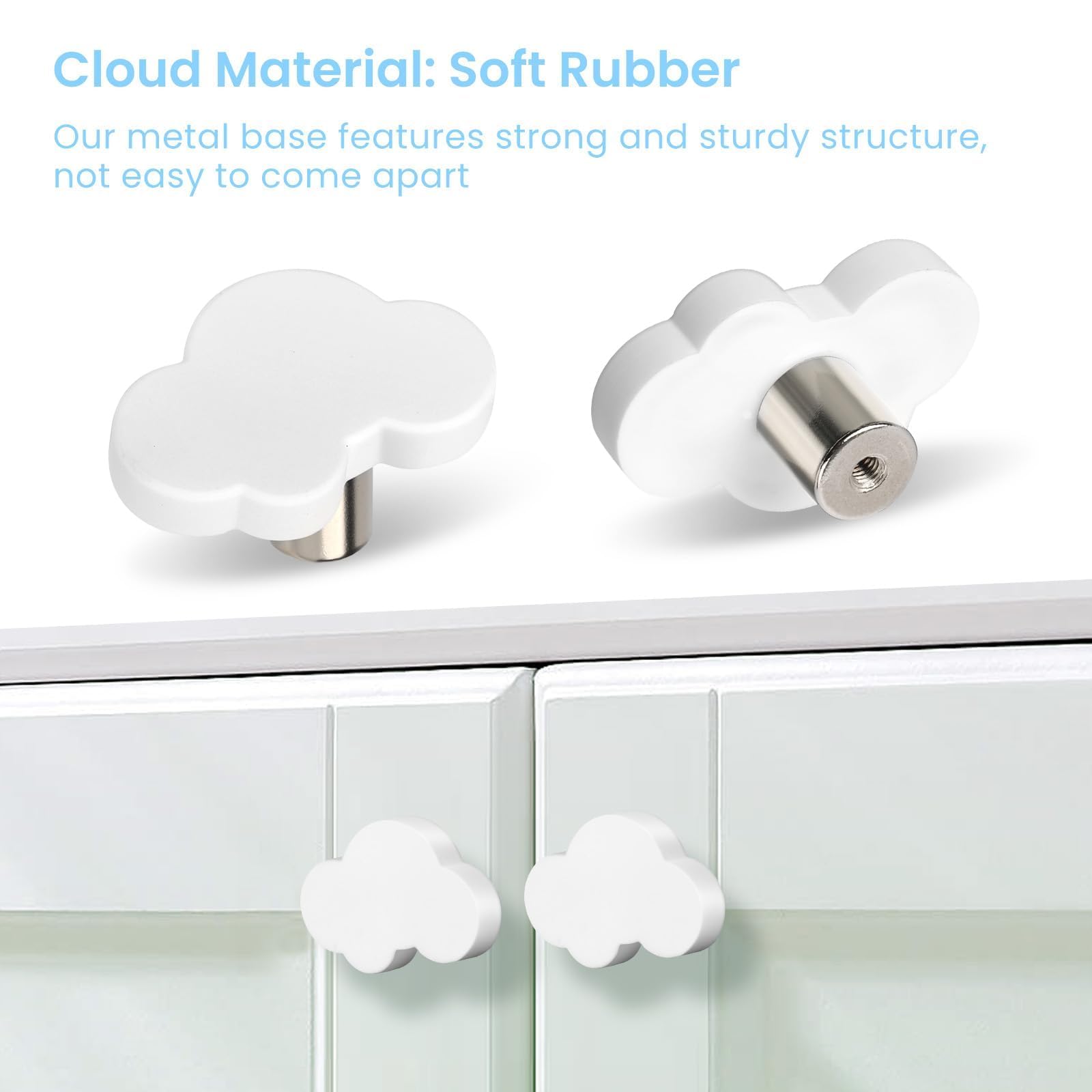 White Rubber Cabinet Knobs - Cloud Shape for Nursery & Closet