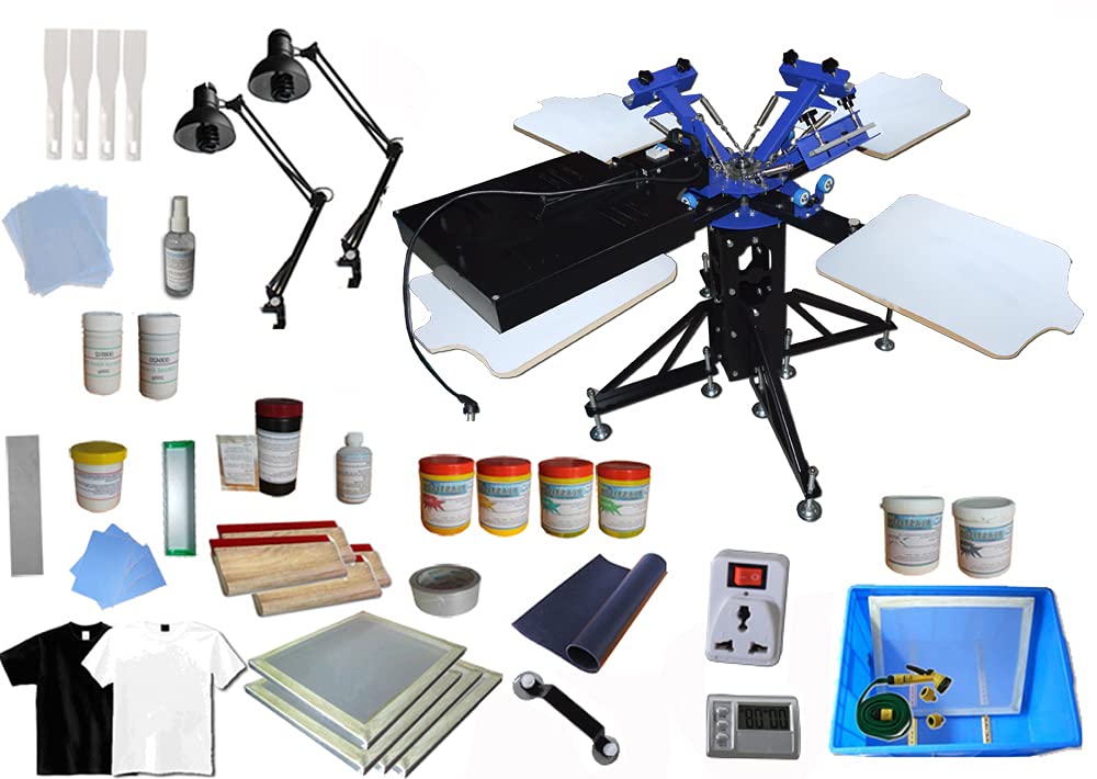 HayWHNKN 3 Color 4 Station Silk Screen Printing Kit - Professional T-Shirt Printing Press Machine with Flash Dryer, UV Exposure Unit & Washout Tank - Perfect for DIY Custom Apparel, Band Merch & Small Business Screen Printing