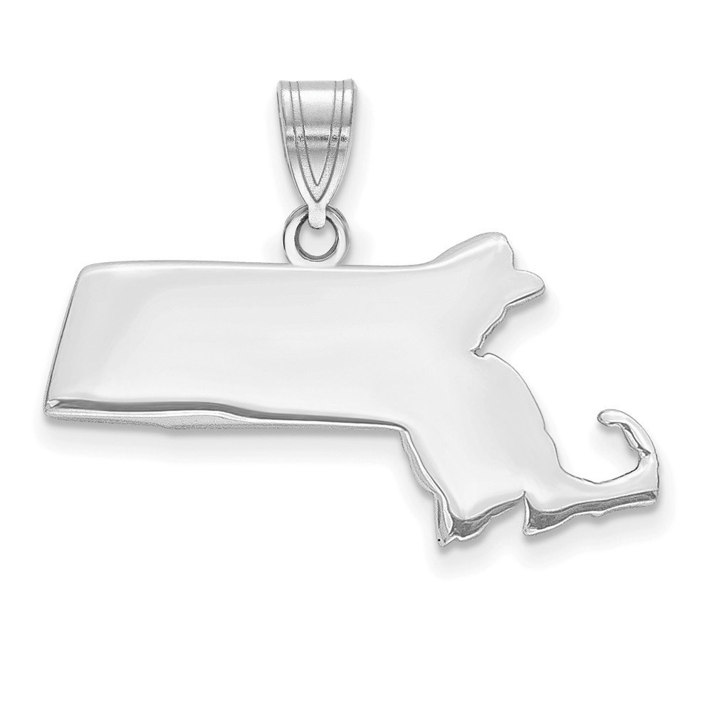 14K Solid White Gold Massachusetts State Souvenir Pendant Charm Bail - Perfect for Jewelry Making, DIY Crafts & Gift Giving