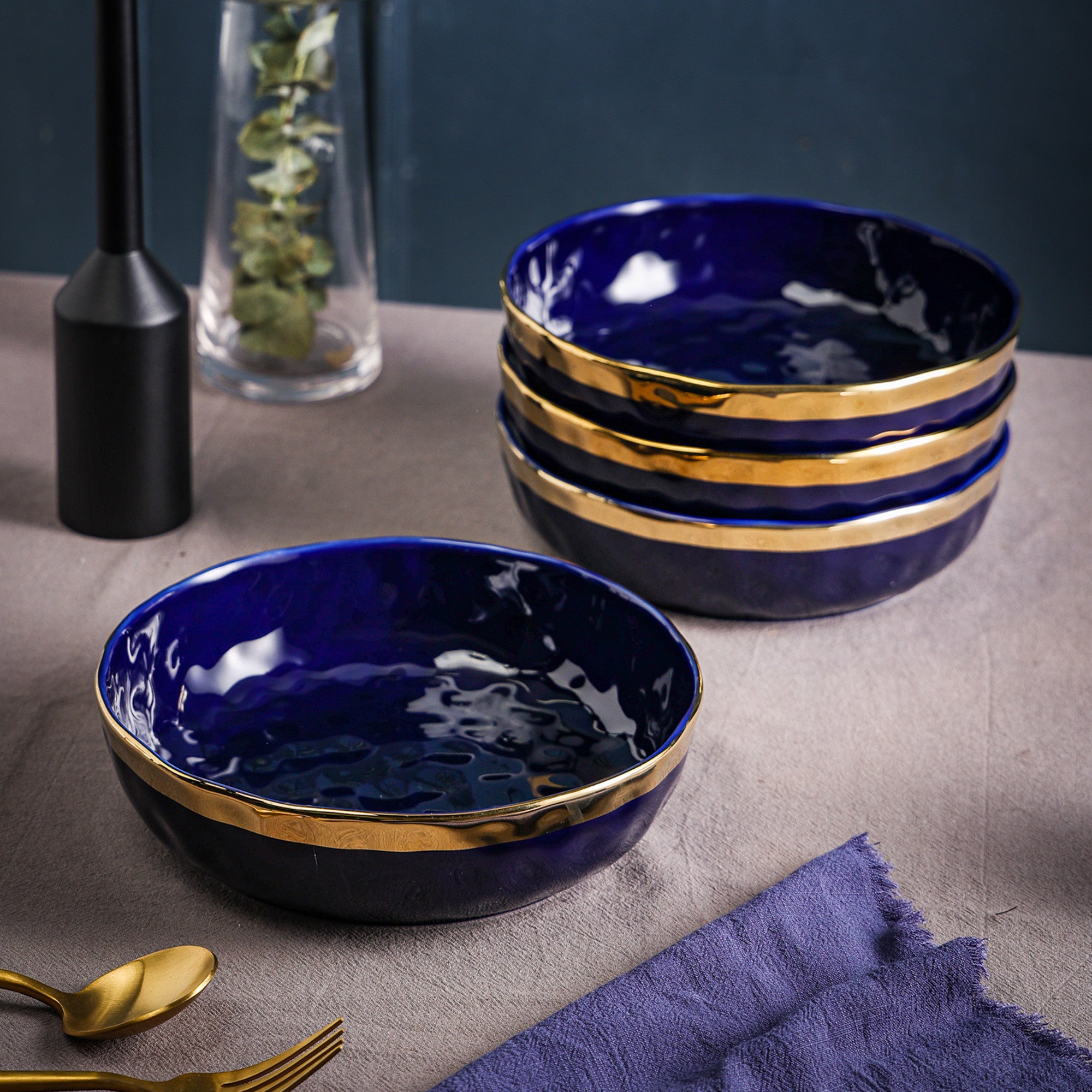 Florian Porcelain Pasta Bowl - Elegant Blue Ceramic Dinnerware for Italian Cuisine | Perfect for Pasta, Salad & Soup Serving at Home or Restaurant